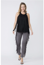 Vocal Vocal - Sleeveless suede top with fringe detail (Black)