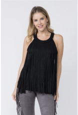 Vocal Vocal - Sleeveless suede top with fringe detail (Black)