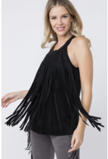 Vocal Vocal - Sleeveless suede top with fringe detail (Black)