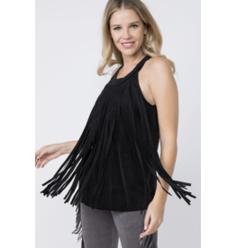 Vocal Vocal - Sleeveless suede top with fringe detail (Black)