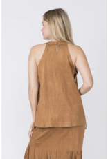 Vocal Vocal - Sleeveless suede top with fringe detail (Camel)