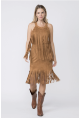 Vocal Vocal - Sleeveless suede top with fringe detail (Camel)