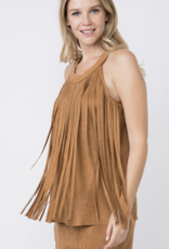 Vocal Vocal - Sleeveless suede top with fringe detail (Camel)