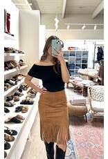Vocal Vocal - Suede skirt with fringe hem (Camel)
