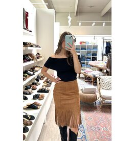 Vocal Vocal - Suede skirt with fringe hem (Camel)