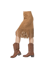 Vocal Vocal - Suede skirt with fringe hem (Camel)