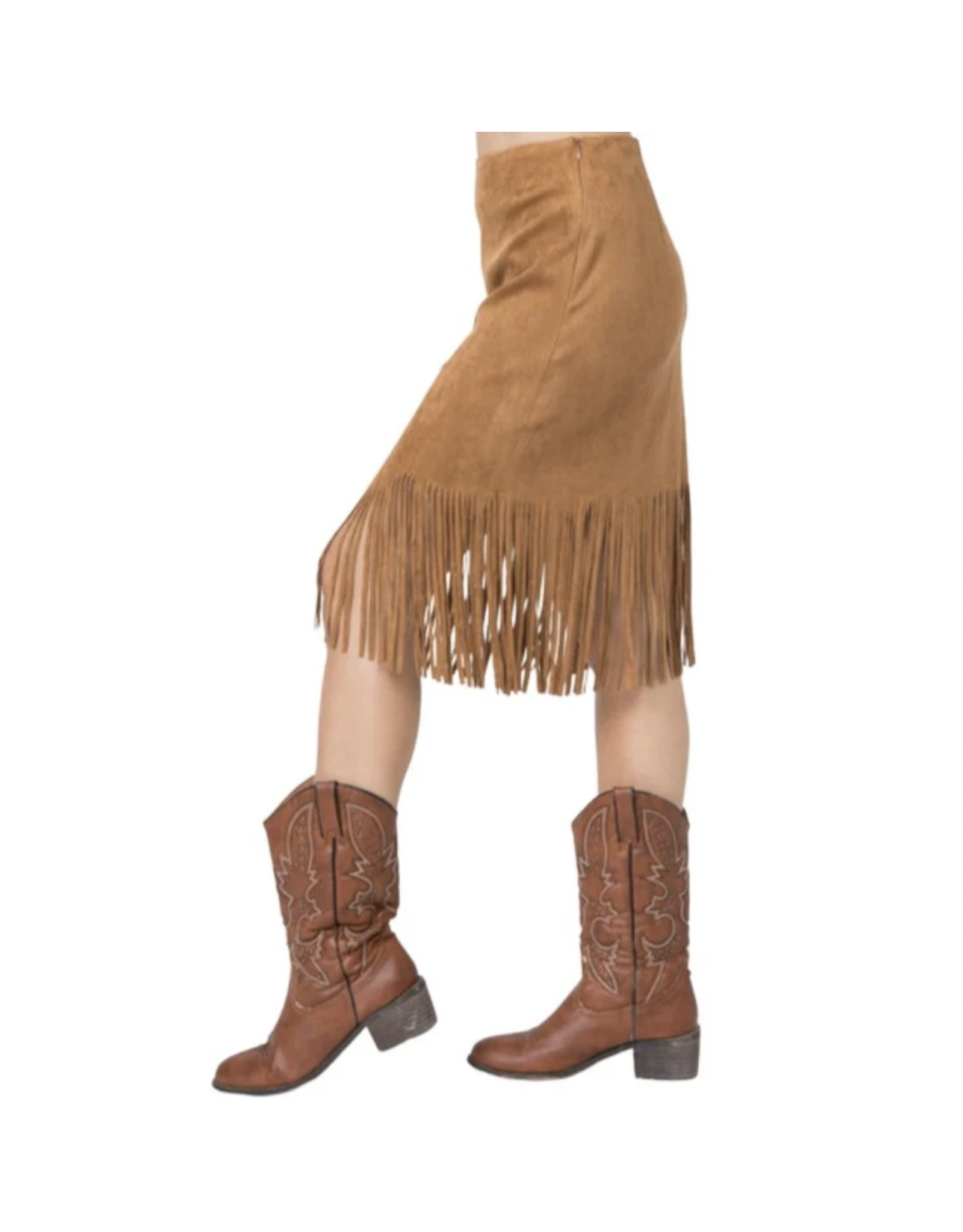 Vocal Vocal - Suede skirt with fringe hem (Camel)
