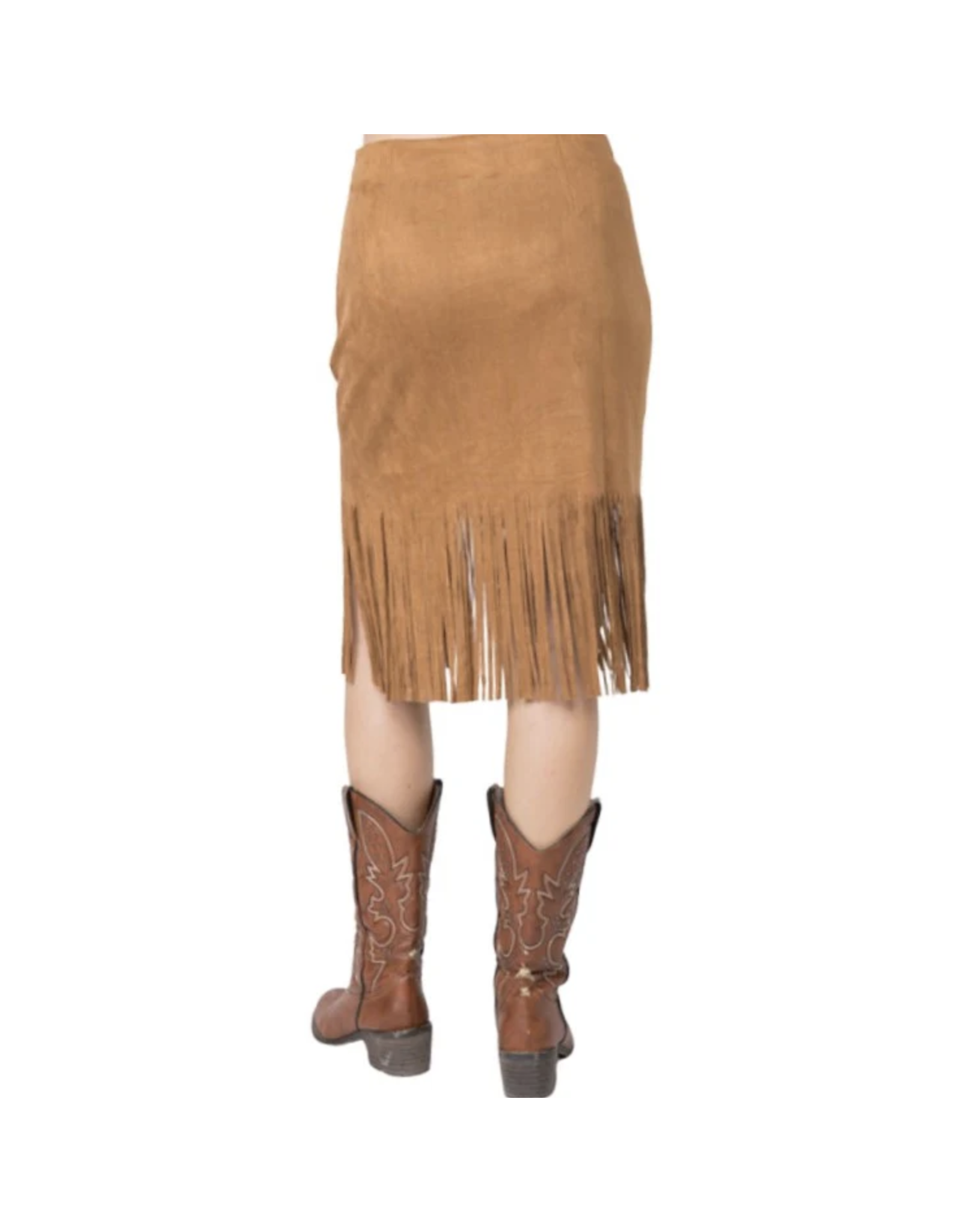 Vocal Vocal - Suede skirt with fringe hem (Camel)