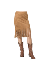 Vocal Vocal - Suede skirt with fringe hem (Camel)