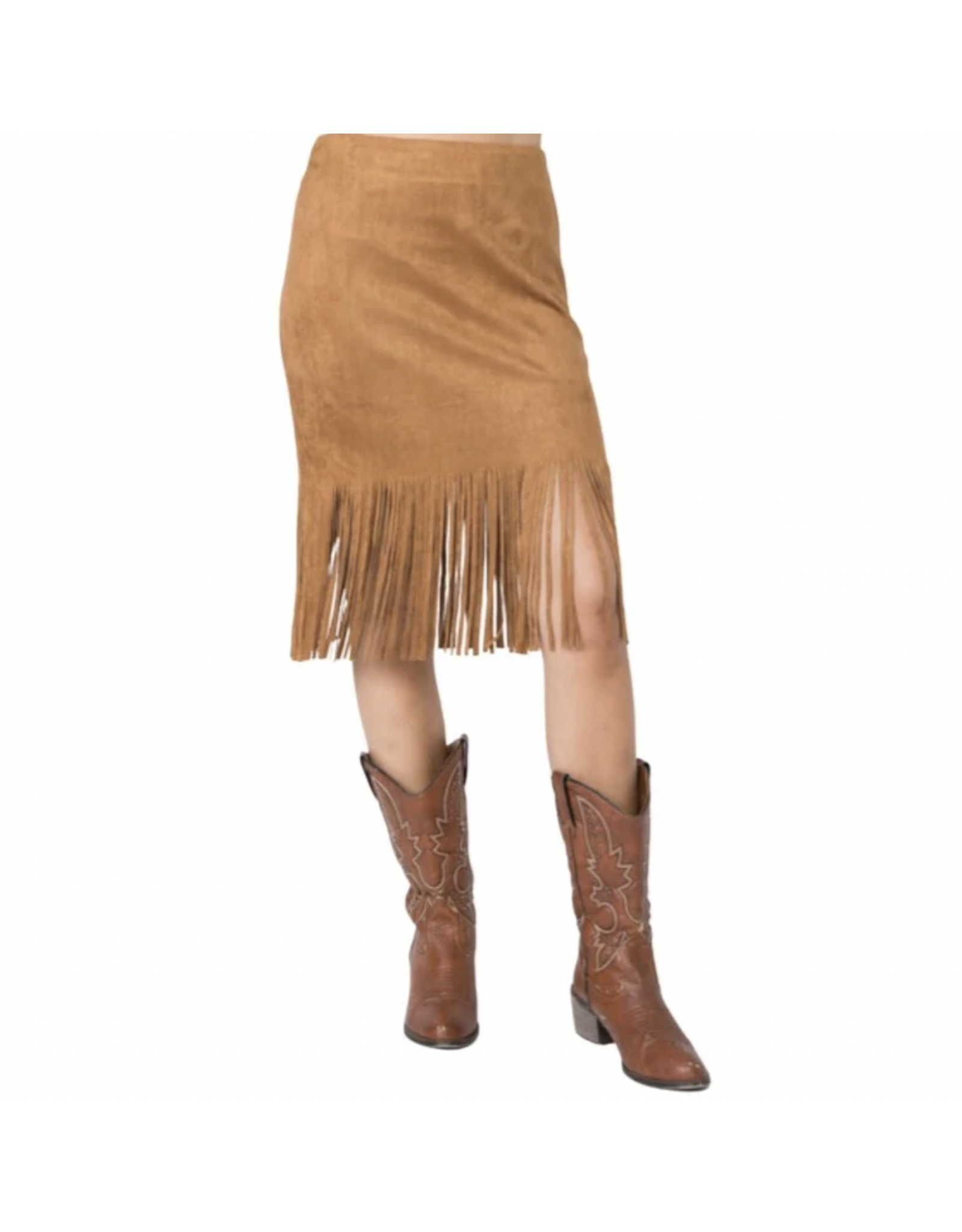 Vocal Vocal - Suede skirt with fringe hem (Camel)