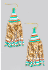 Fame Accessories Western Seed Beaded Fringe Earrings (Gold / Turquoise)