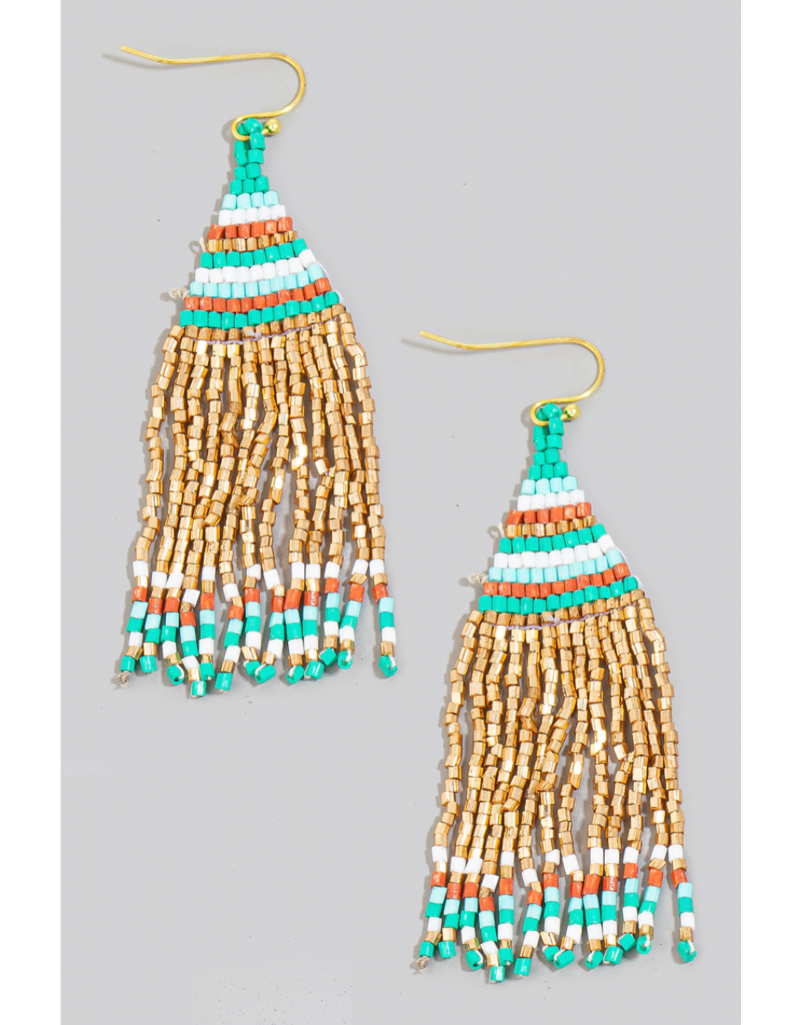 Fame Accessories Western Seed Beaded Fringe Earrings (Gold / Turquoise)