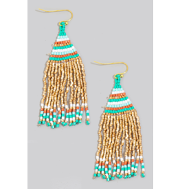 Fame Accessories Western Seed Beaded Fringe Earrings (Gold / Turquoise)