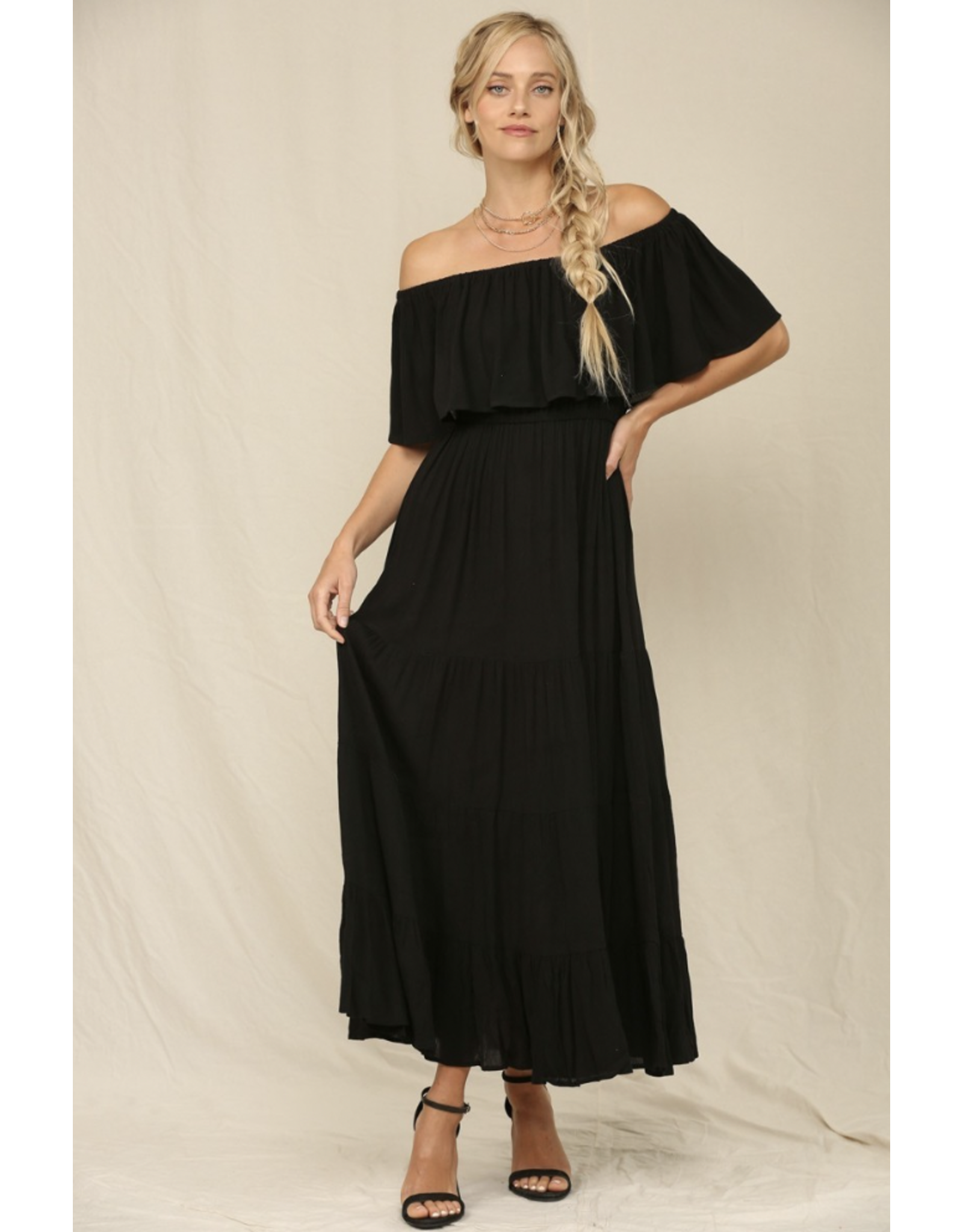 Kye Mi Marla - Off-shoulder maxi dress with ruffle top and elastic waist