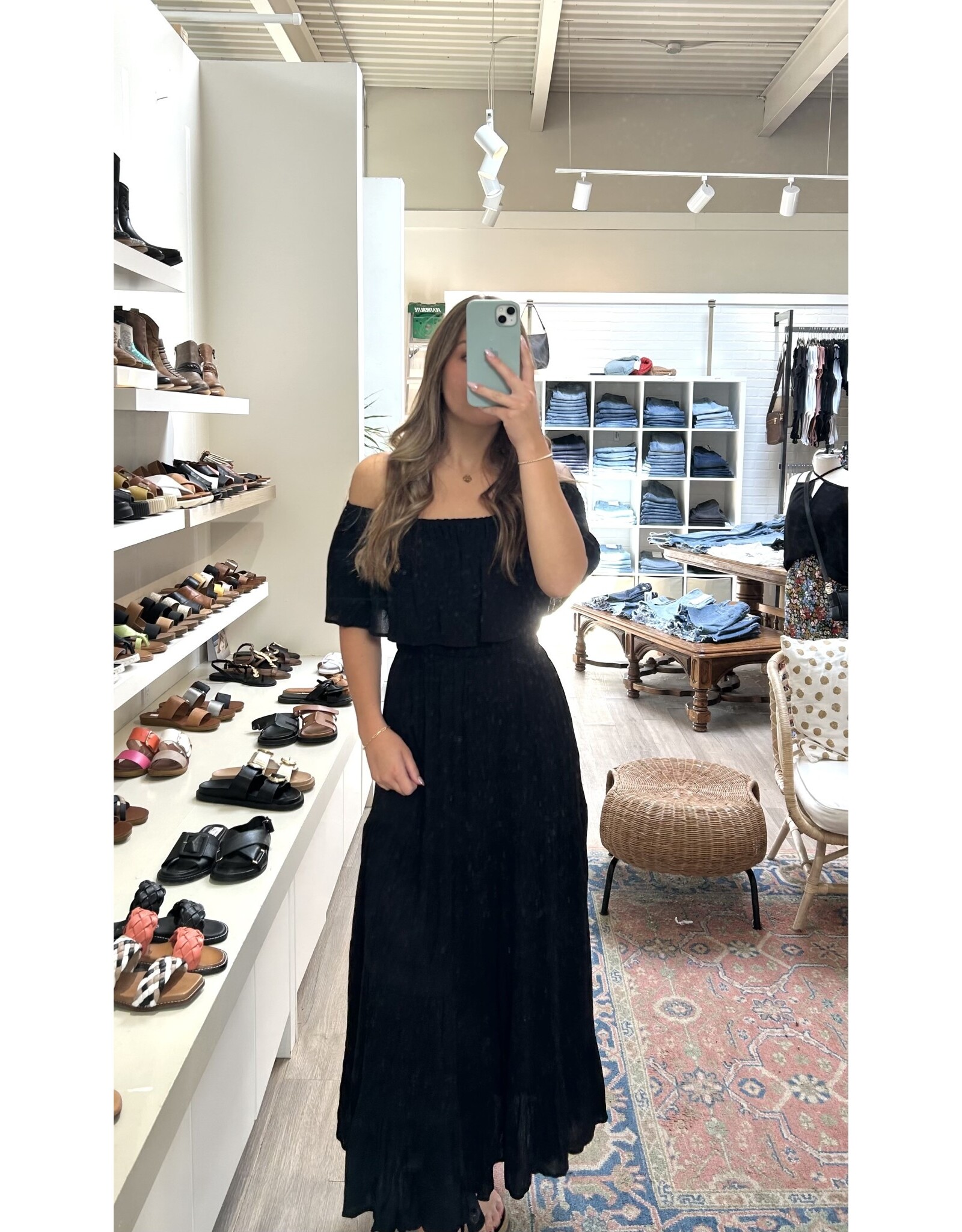 Kye Mi Marla - Off-shoulder maxi dress with ruffle top and elastic waist