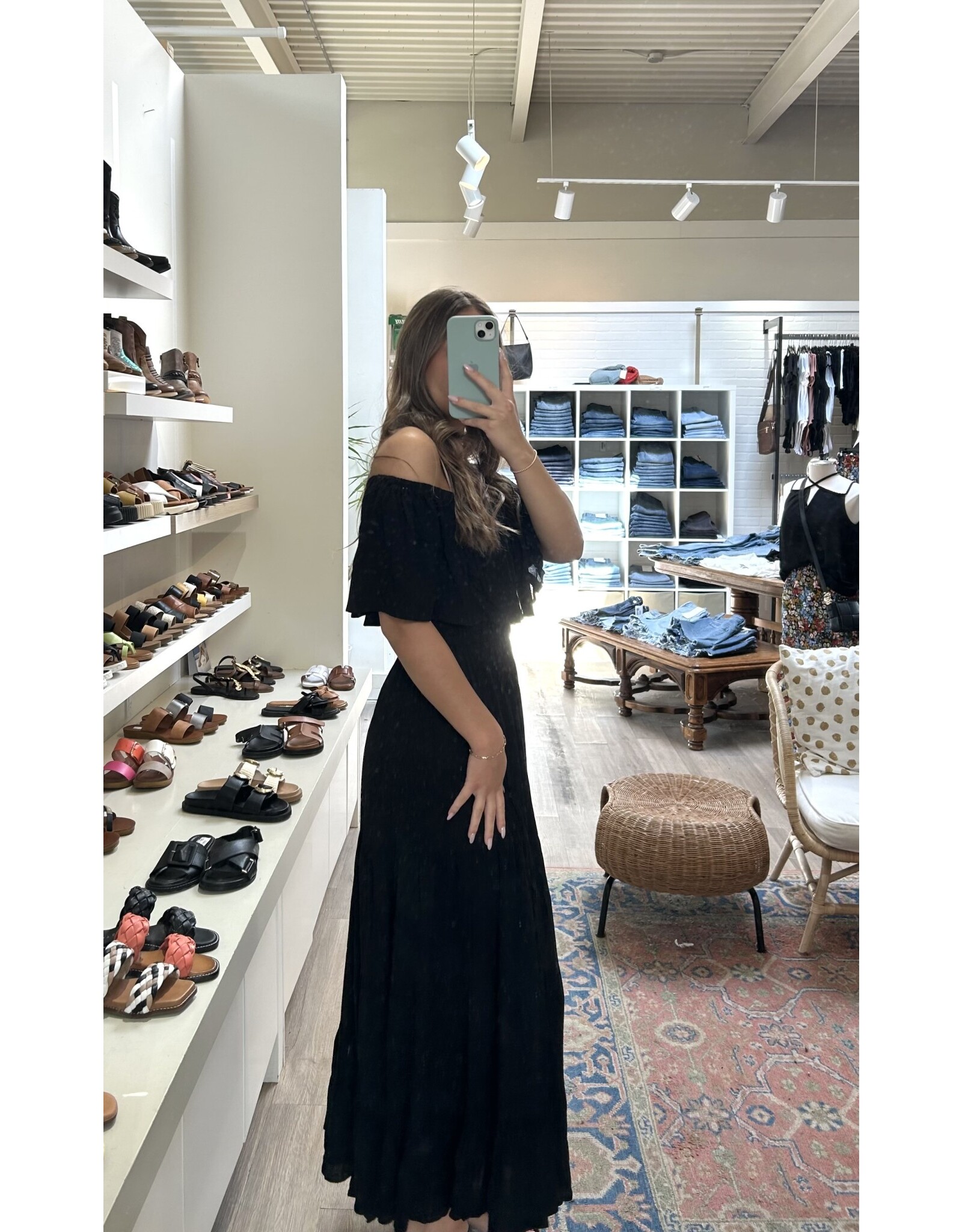 Kye Mi Marla - Off-shoulder maxi dress with ruffle top and elastic waist