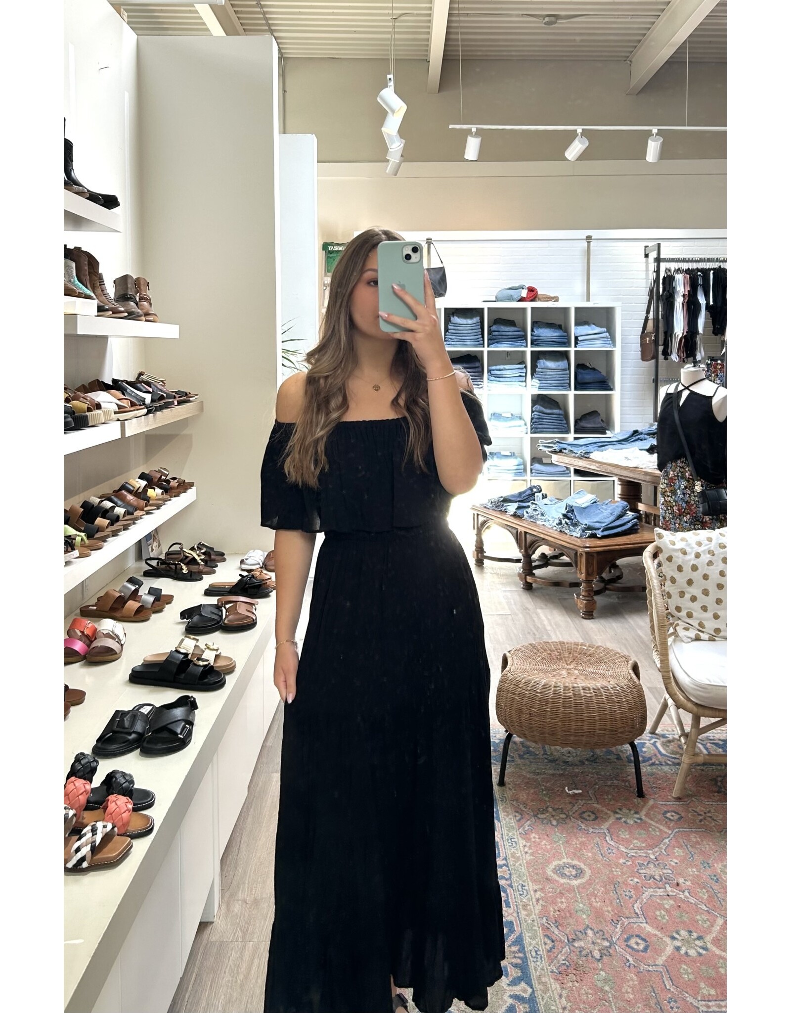 Kye Mi Marla - Off-shoulder maxi dress with ruffle top and elastic waist