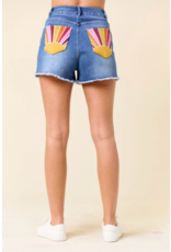 Saints & Hearts Denim Shorts with Sunset Embroidery