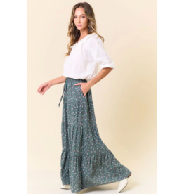Saints & Hearts Tiered Maxi Skirt with Side Pockets (Agave Green)