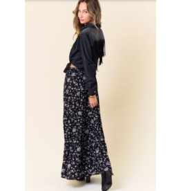 Saints & Hearts Tiered Maxi Skirt with Side Pockets (Black Floral)
