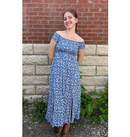 Papillon Papillon - Cap Sleeve Off The Shoulder Dress With Smocked Bodice (Blue)