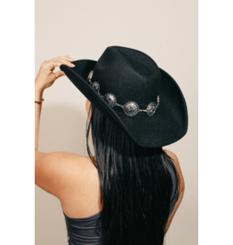Fame Accessories Boho Disc Strap Cowboy Hat (Black)