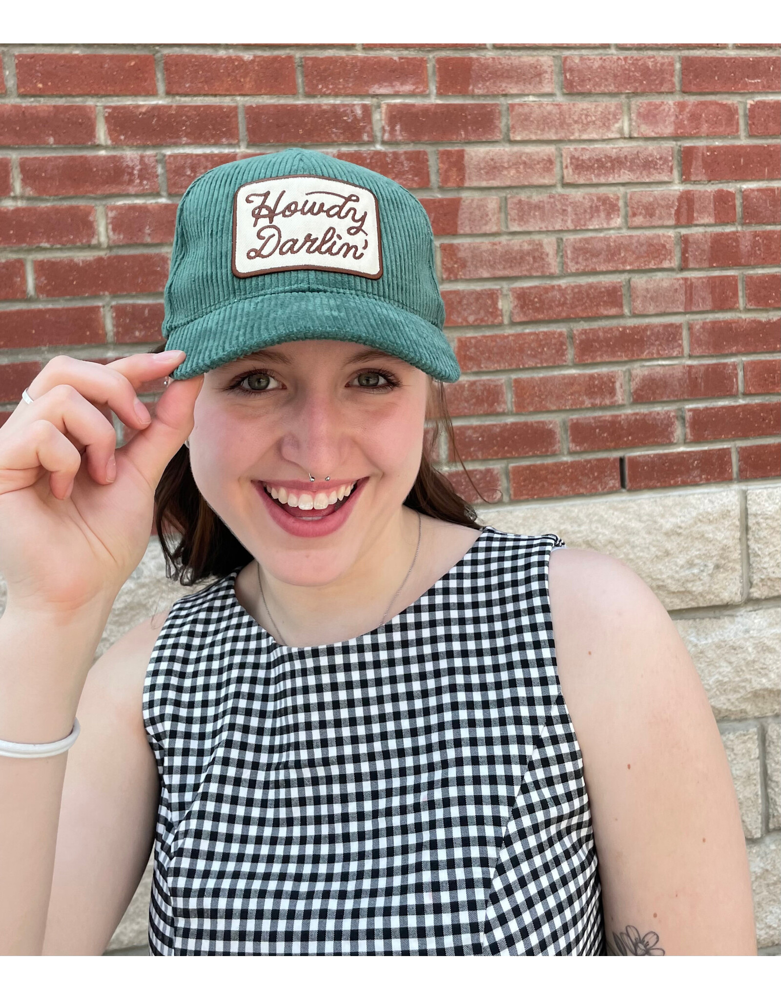 Fashion City Howdy Darlin' Embroidery Patch Corduroy Cap (Sage)