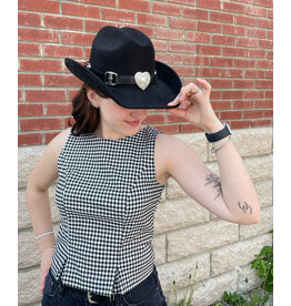 Fame Accessories Heart Buckle Cowboy Hat (Black)