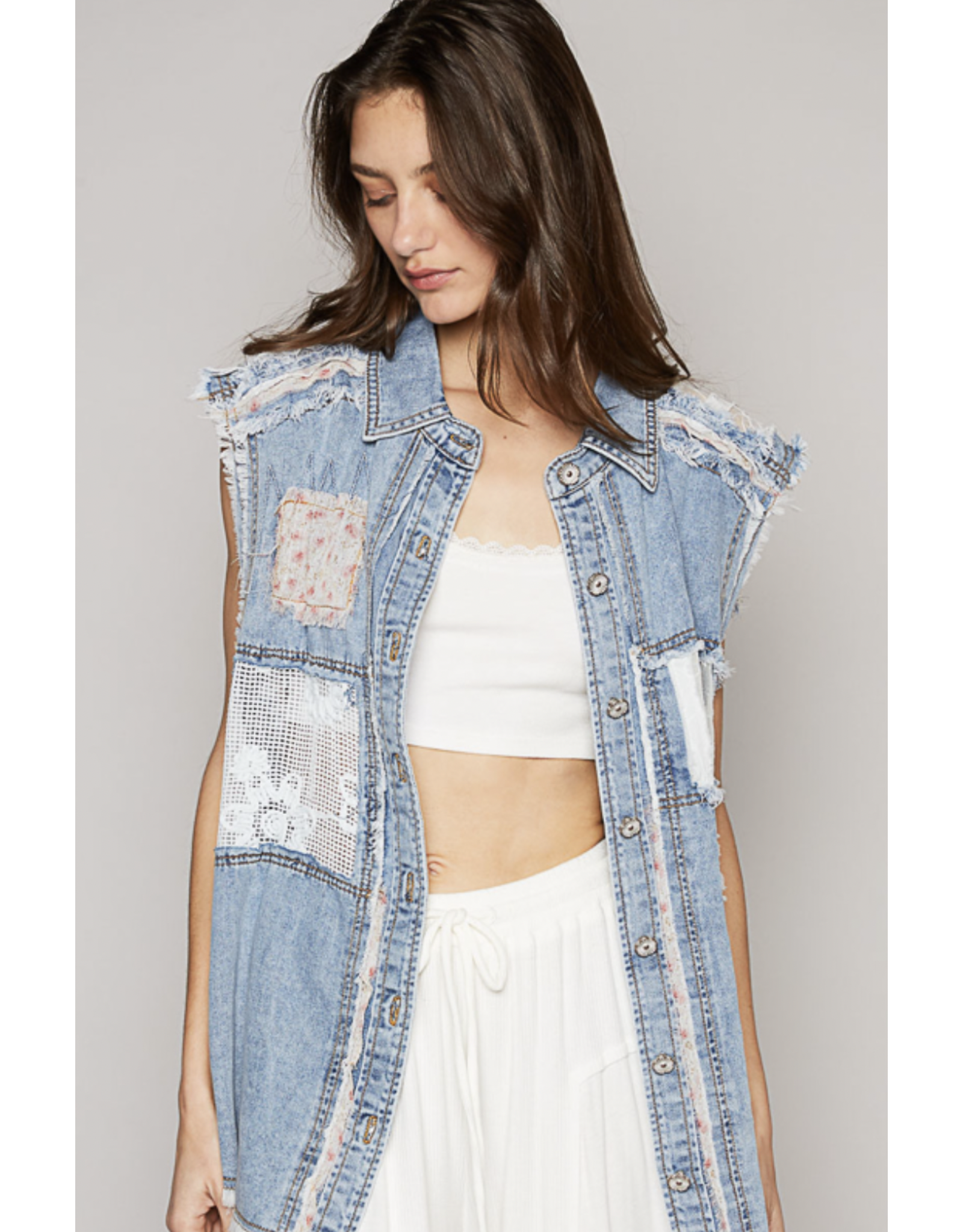 POL Lainey - Denim vest with patches