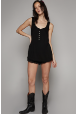 POL Sabrina - Round Neck Tank with Buttons (Black)