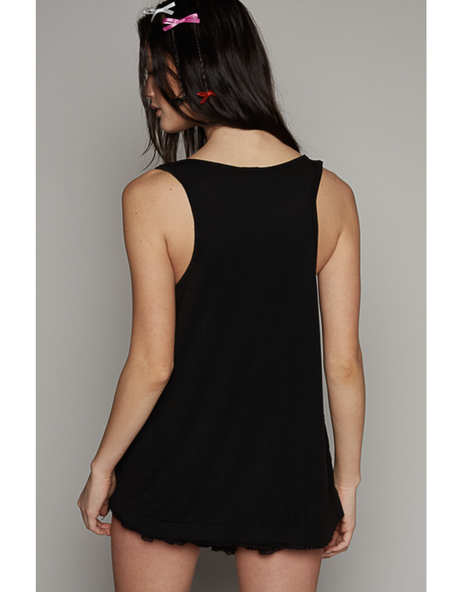 POL Sabrina - Round Neck Tank with Buttons (Black)