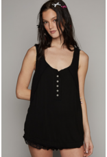 POL Sabrina - Round Neck Tank with Buttons (Black)