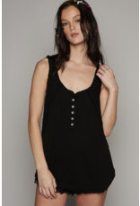 POL Sabrina - Round Neck Tank with Buttons (Black)