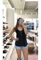 POL Sabrina - Round Neck Tank with Buttons (Black)