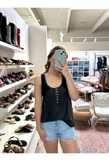 POL Sabrina - Round Neck Tank with Buttons (Black)