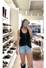 POL Sabrina - Round Neck Tank with Buttons (Black)