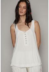 POL Sabrina - Round Neck Tank with Buttons (Off White)