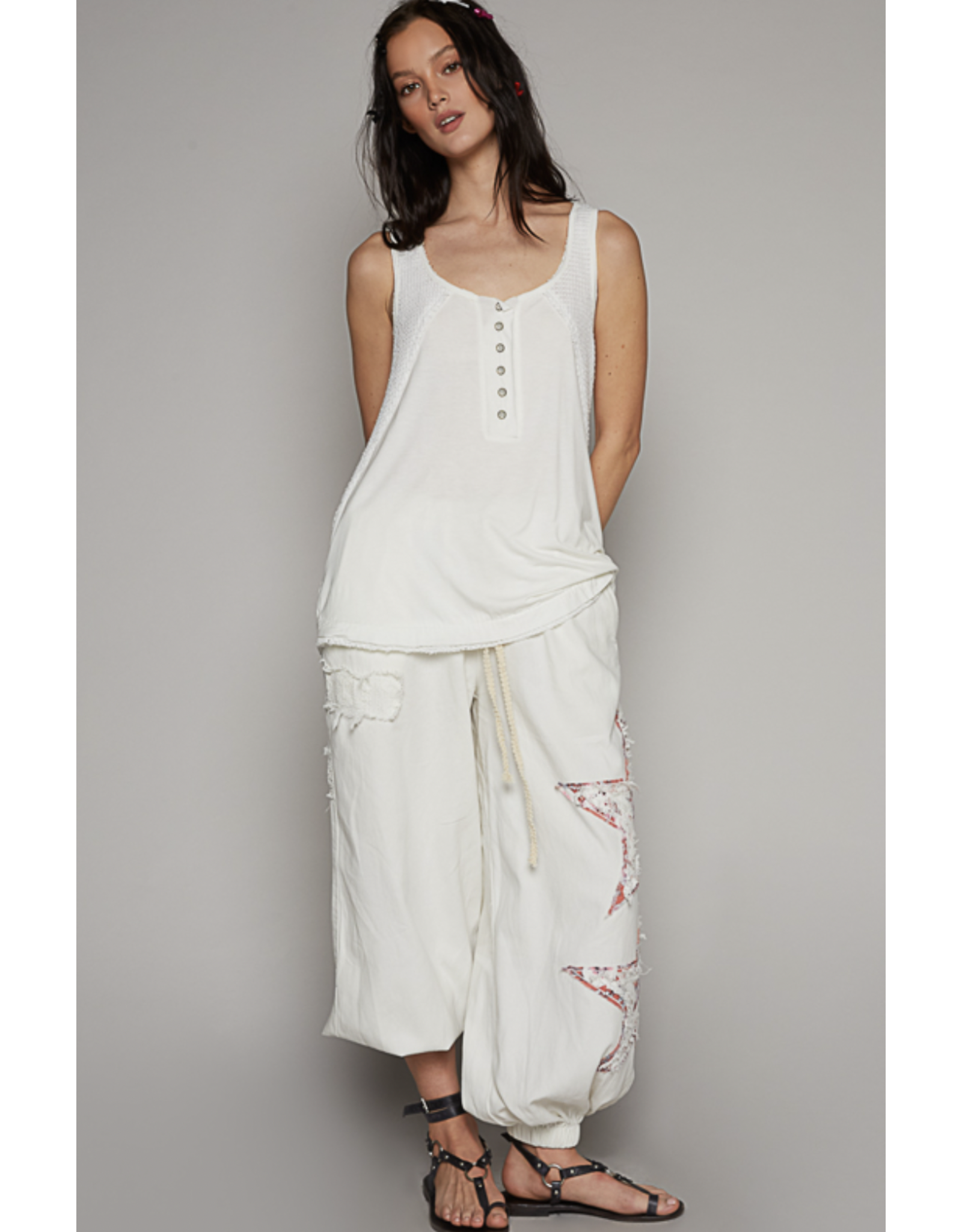 POL Sabrina - Round Neck Tank with Buttons (Off White)