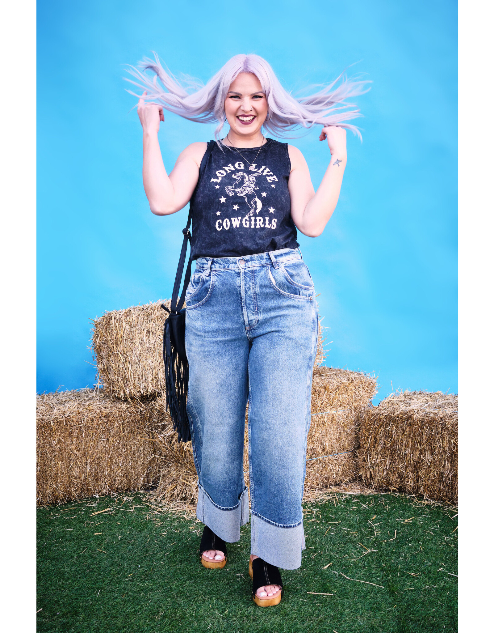Oat Collective Oat Collective - Long Live Cowgirls mineral wash tank (Black)