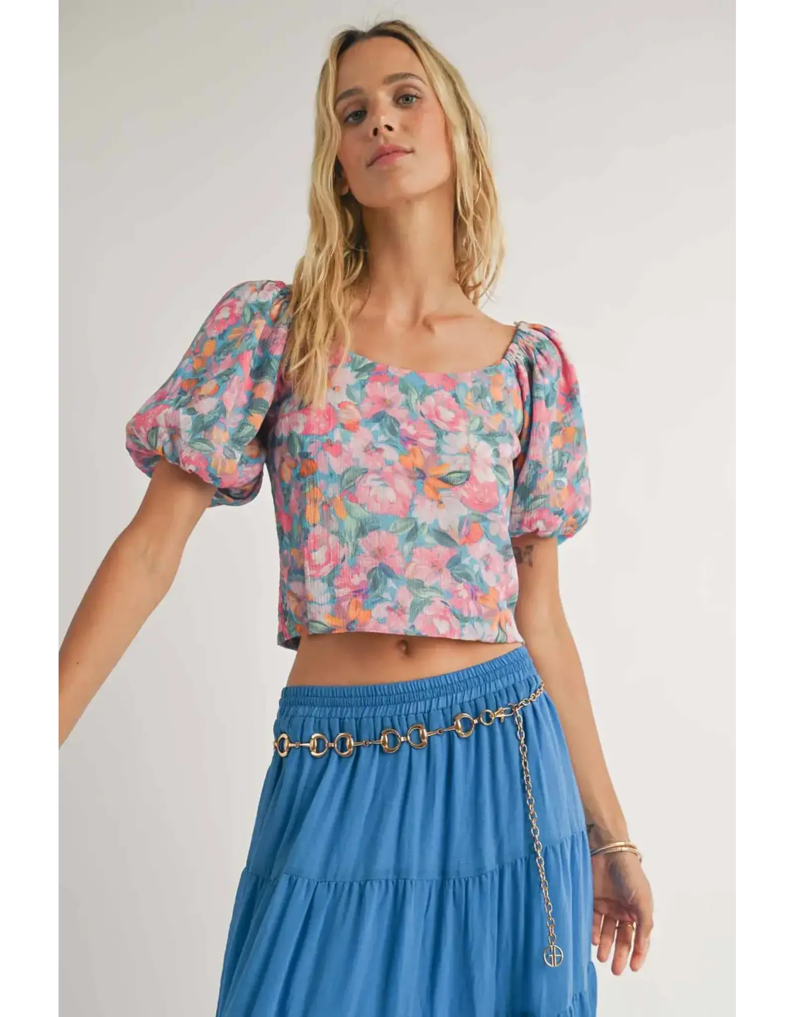 Sadie & Sage Sadie & Sage - Lei Balloon Sleeve Top (Blue)
