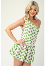 glam One Shoulder Balloon Hem Romper (Green)
