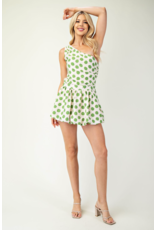 glam One Shoulder Balloon Hem Romper (Green)