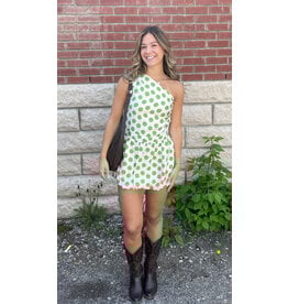 glam One Shoulder Balloon Hem Romper (Green)