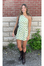 glam One Shoulder Balloon Hem Romper (Green)