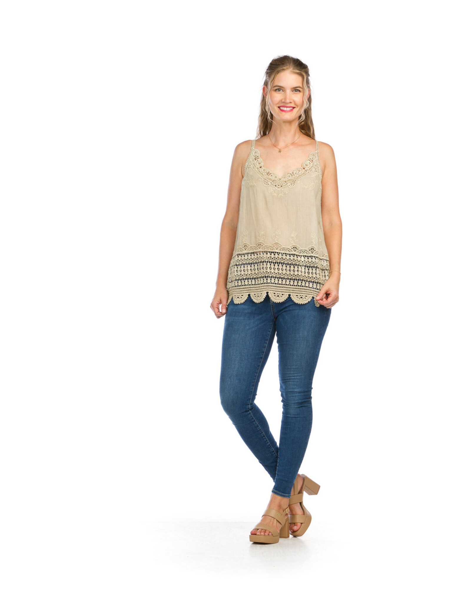 Papillon Papillon - Embroidered cami with lace trim (Taupe)
