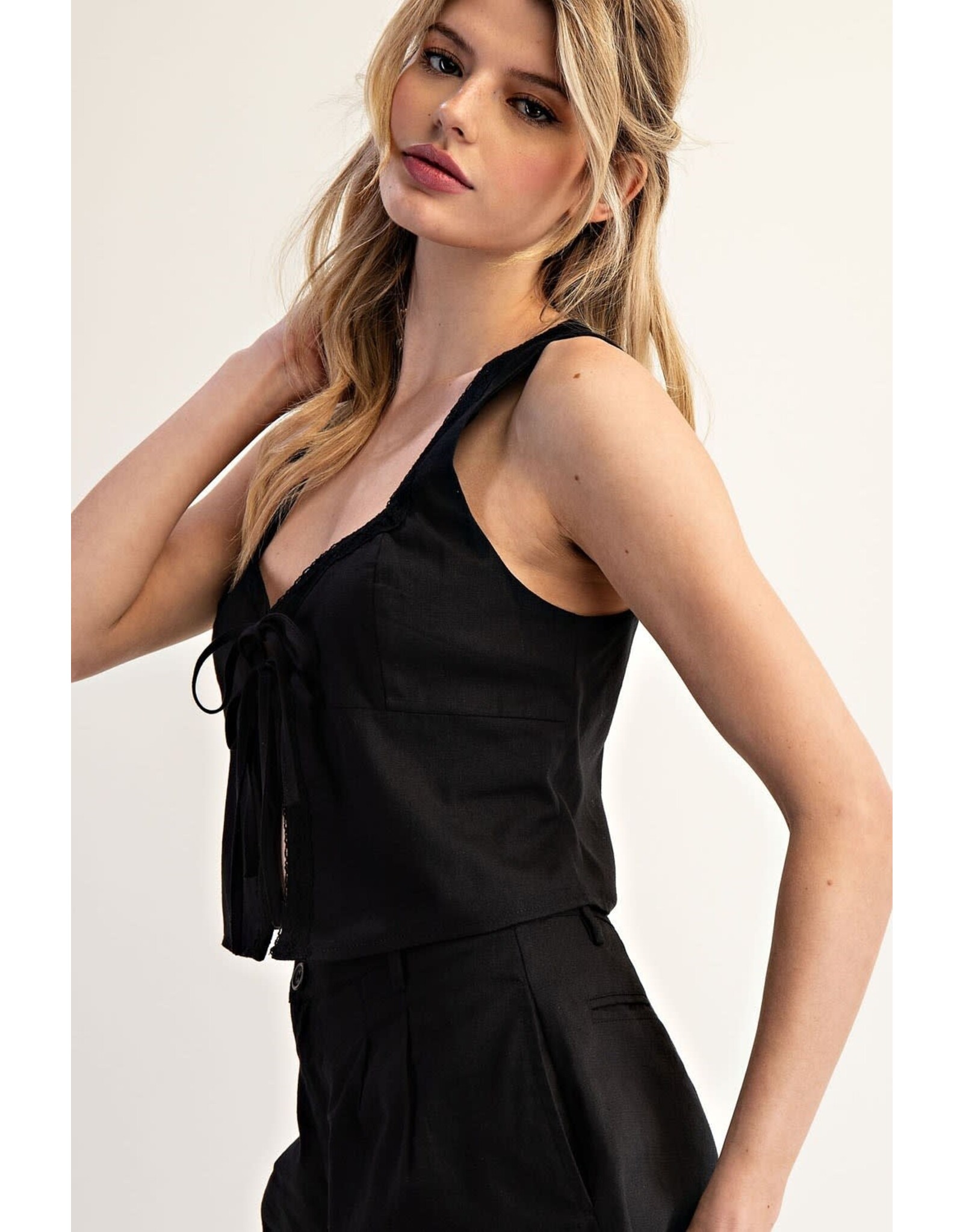 ee:some Tie Front Sleeveless Top (Black)