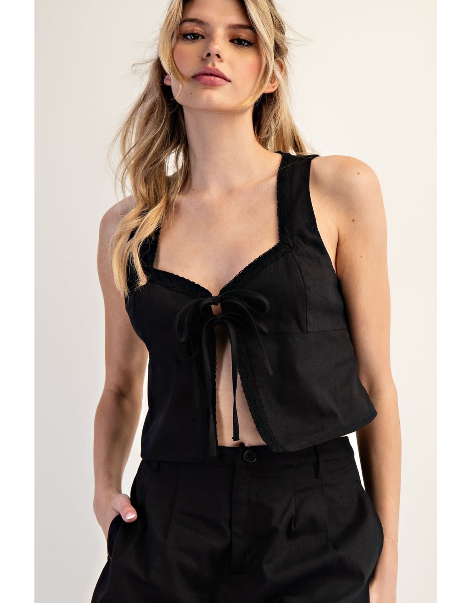 ee:some Tie Front Sleeveless Top (Black)
