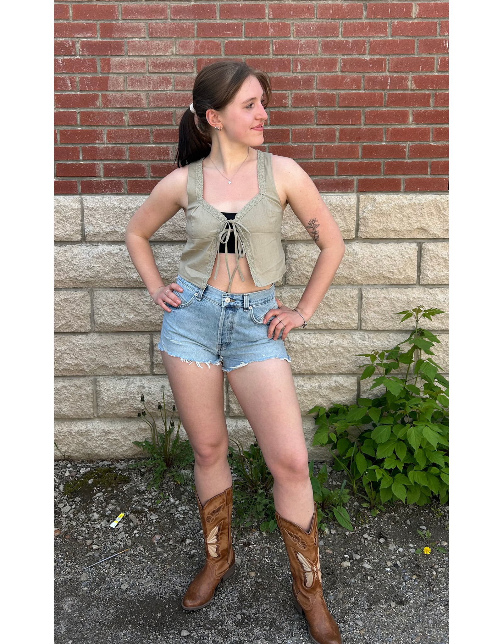 ee:some Tie Front Sleeveless Top (Coco)