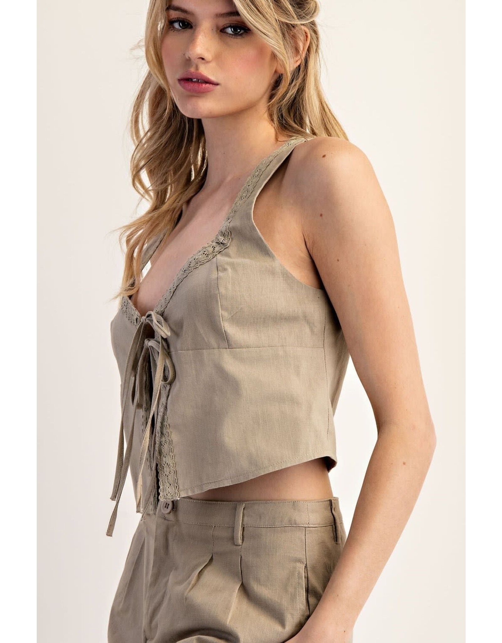 ee:some Tie Front Sleeveless Top (Coco)