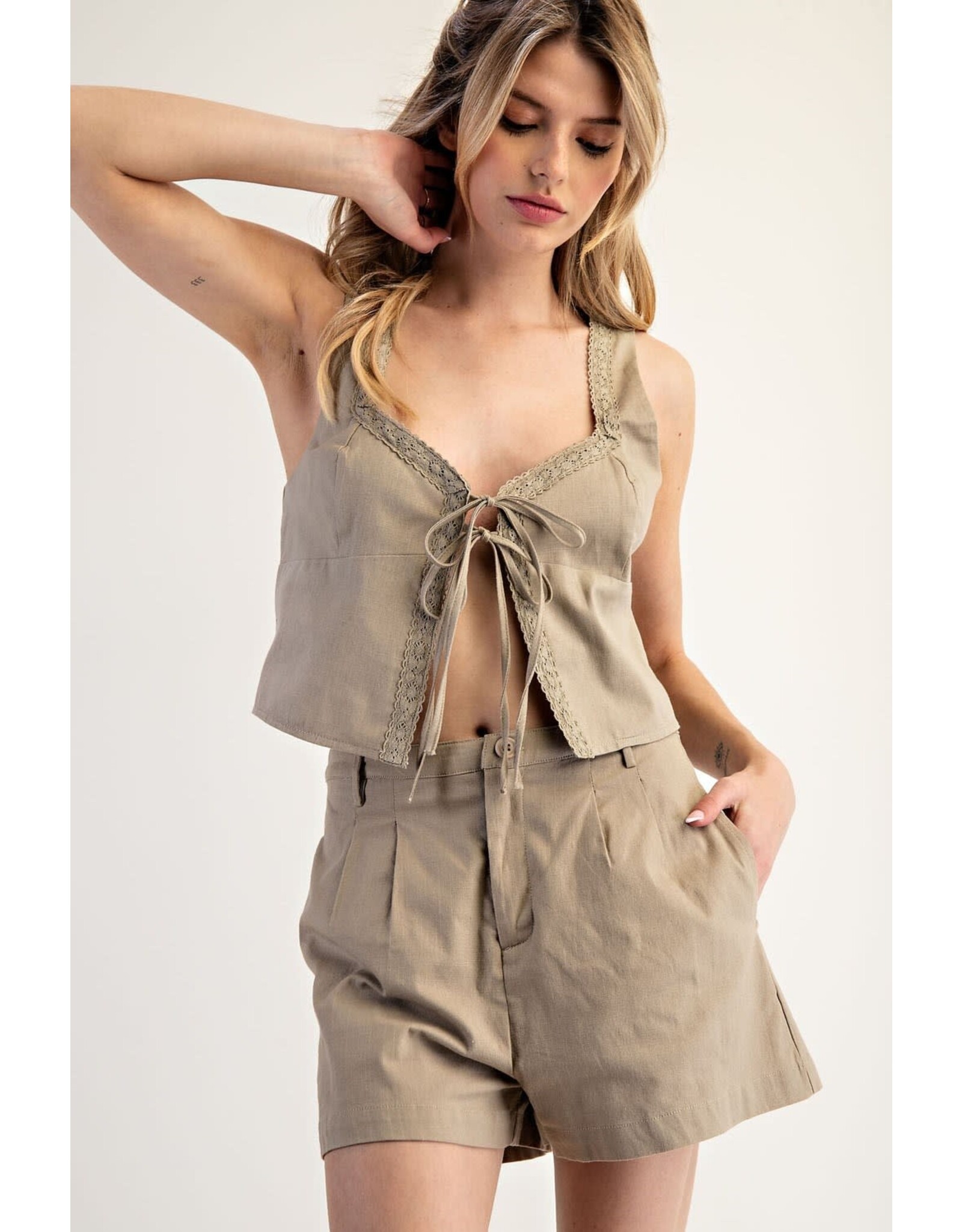 ee:some Tie Front Sleeveless Top (Coco)